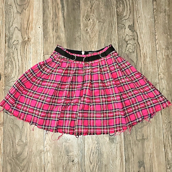 Current Mood plaid skirt pleated raw hem zip up Dolls Kill 🔪 - Picture 1 of 7
